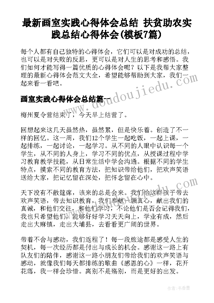 最新画室实践心得体会总结 扶贫助农实践总结心得体会(模板7篇)