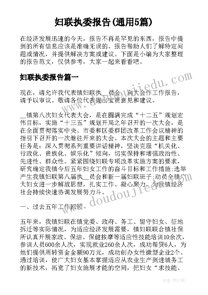 妇联执委报告(通用5篇)