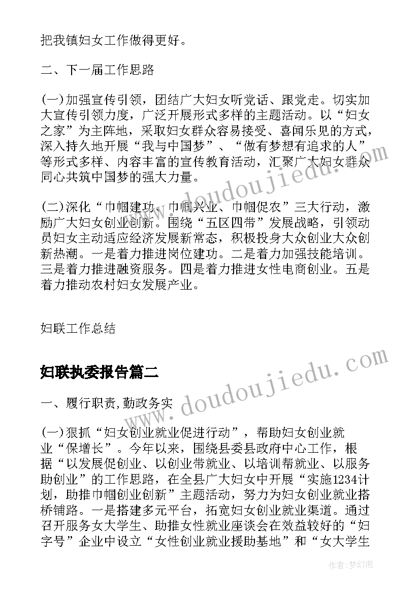 妇联执委报告(通用5篇)