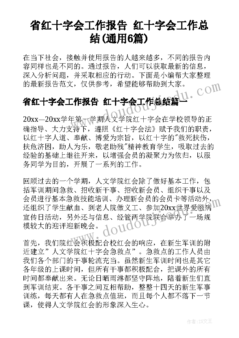 省红十字会工作报告 红十字会工作总结(通用6篇)