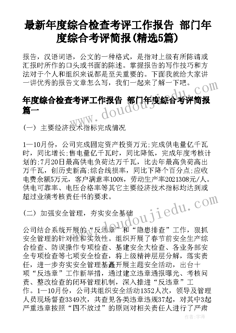 最新年度综合检查考评工作报告 部门年度综合考评简报(精选5篇)