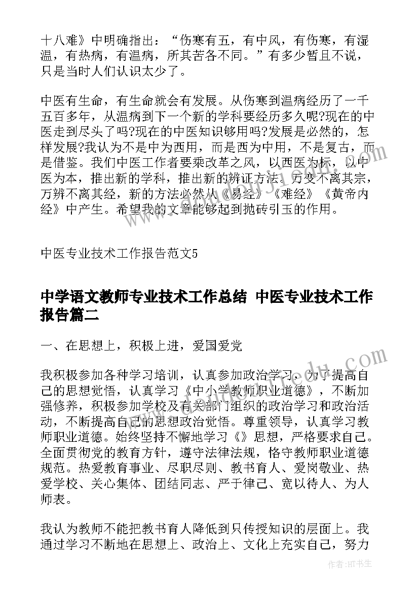 2023年中学语文教师专业技术工作总结 中医专业技术工作报告(大全9篇)