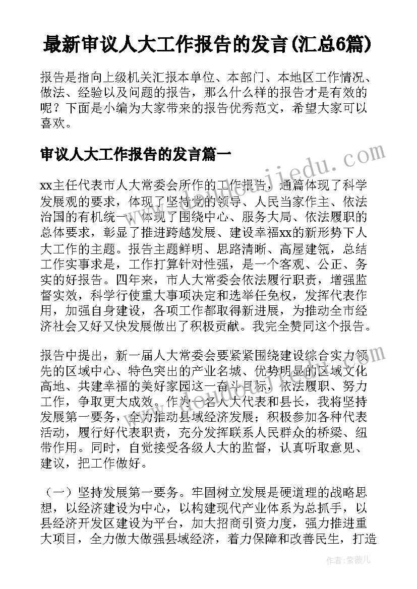 最新审议人大工作报告的发言(汇总6篇)