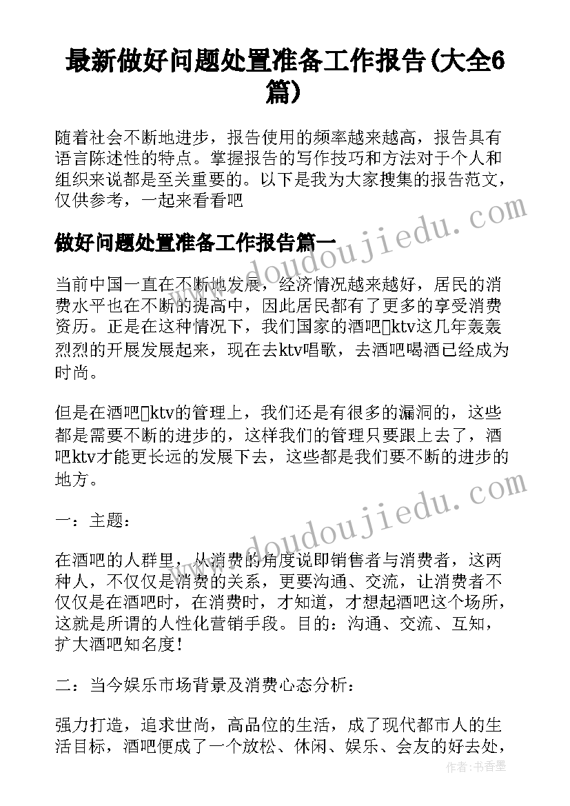 最新做好问题处置准备工作报告(大全6篇)