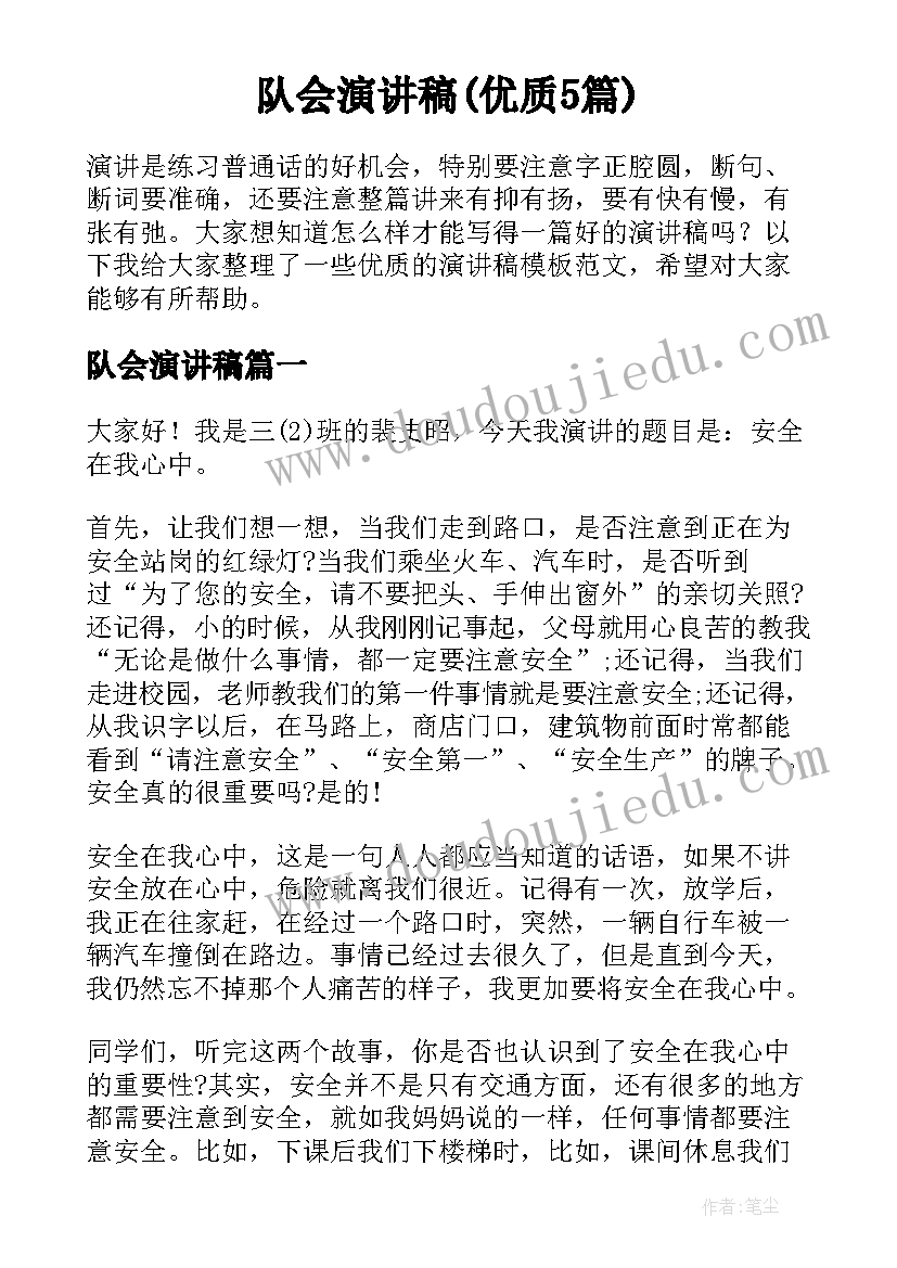 队会演讲稿(优质5篇)