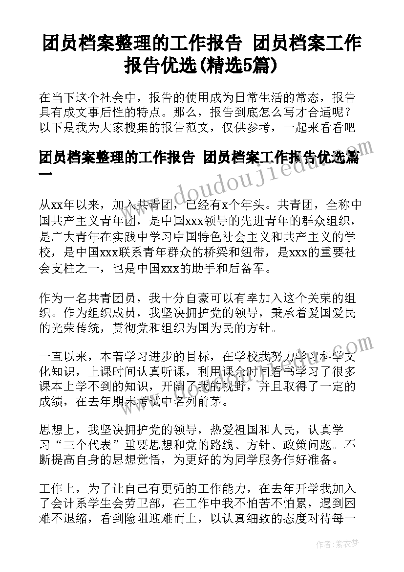 团员档案整理的工作报告 团员档案工作报告优选(精选5篇)