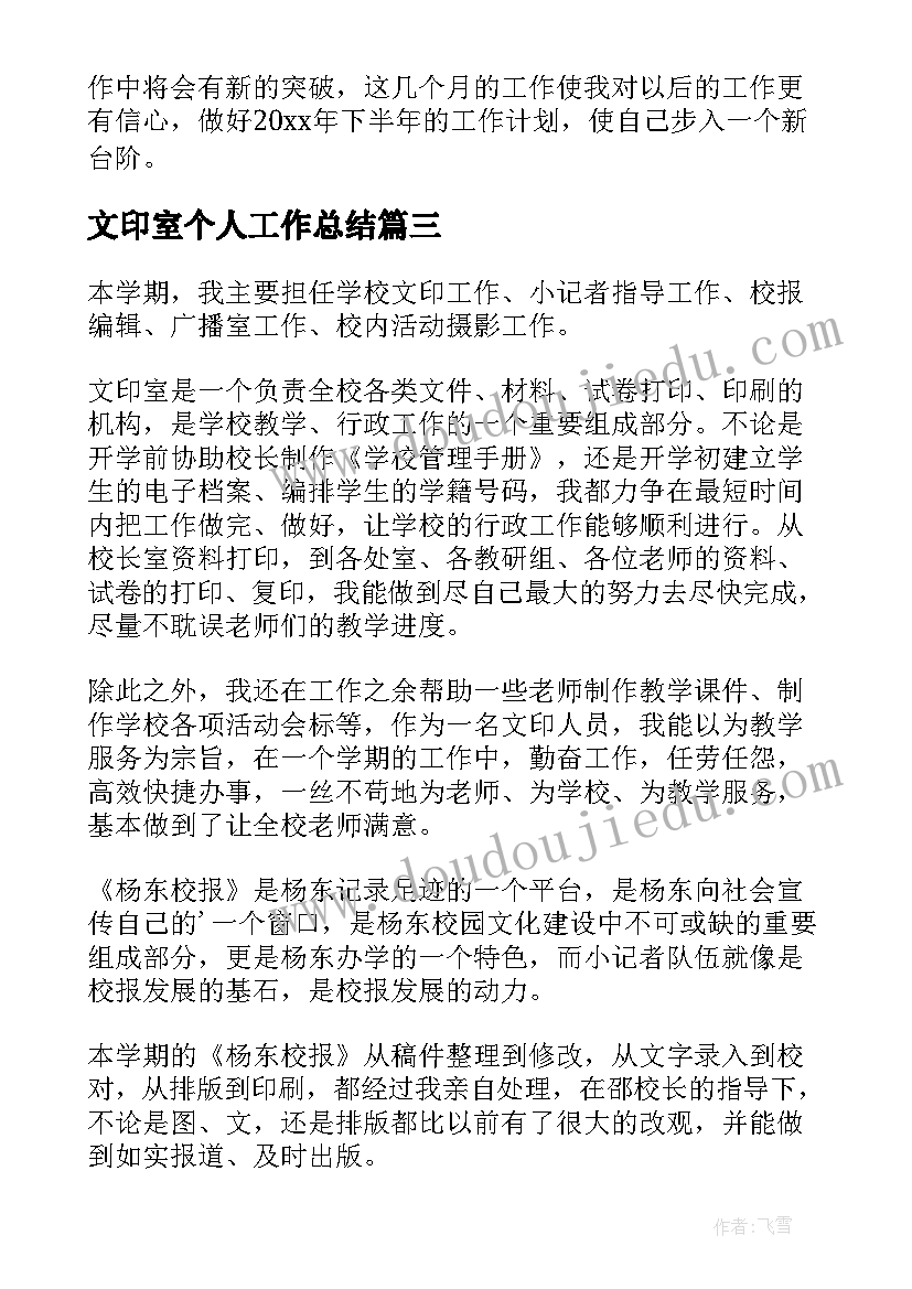 2023年文印室个人工作总结(大全5篇)