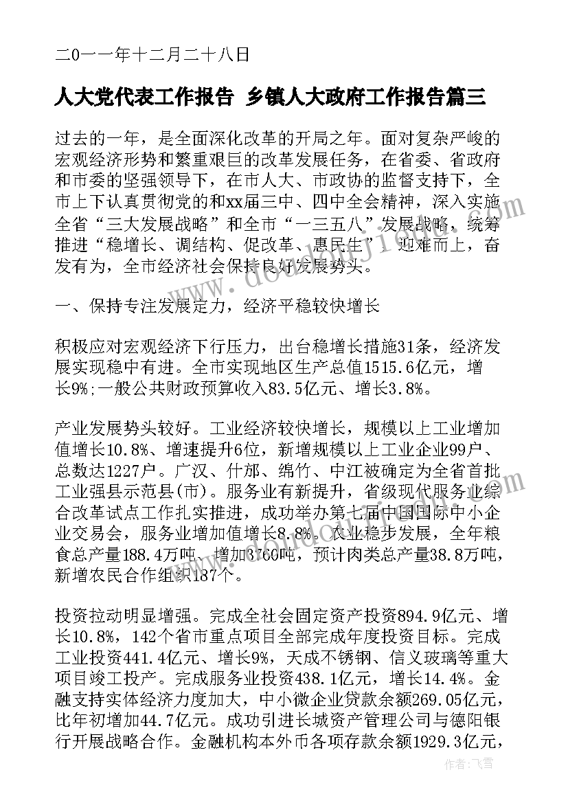 人大党代表工作报告 乡镇人大政府工作报告(实用5篇)