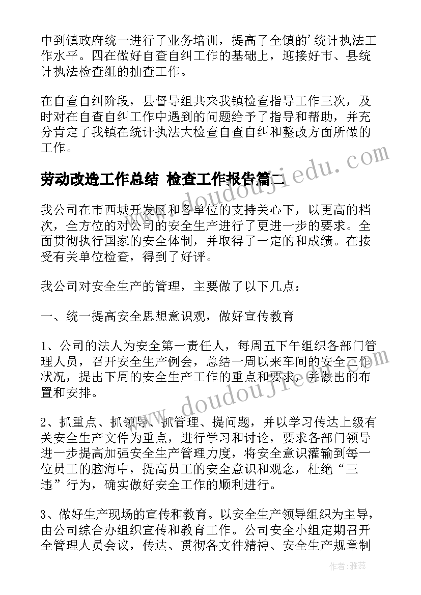 劳动改造工作总结 检查工作报告(汇总8篇)