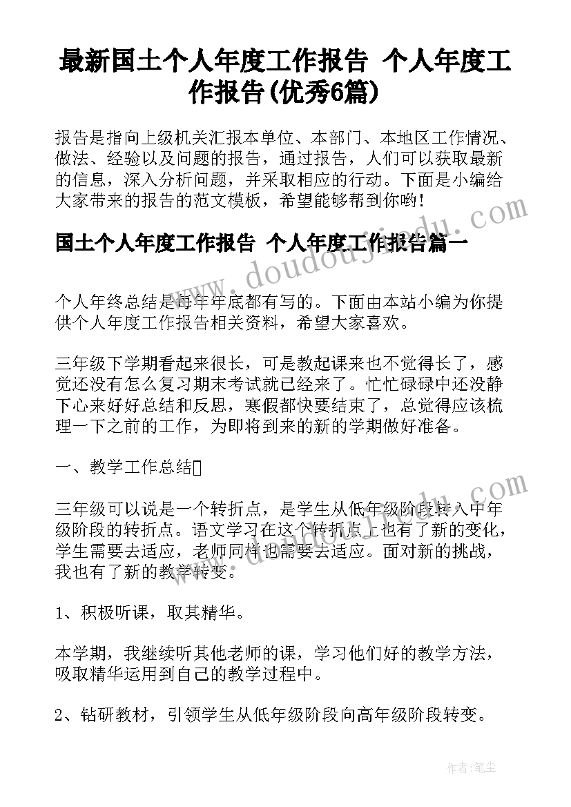 最新国土个人年度工作报告 个人年度工作报告(优秀6篇)