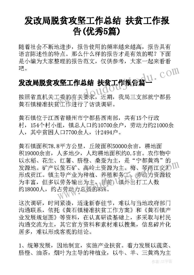 发改局脱贫攻坚工作总结 扶贫工作报告(优秀5篇)