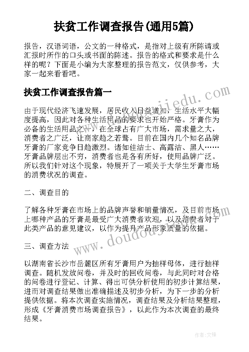 扶贫工作调查报告(通用5篇)