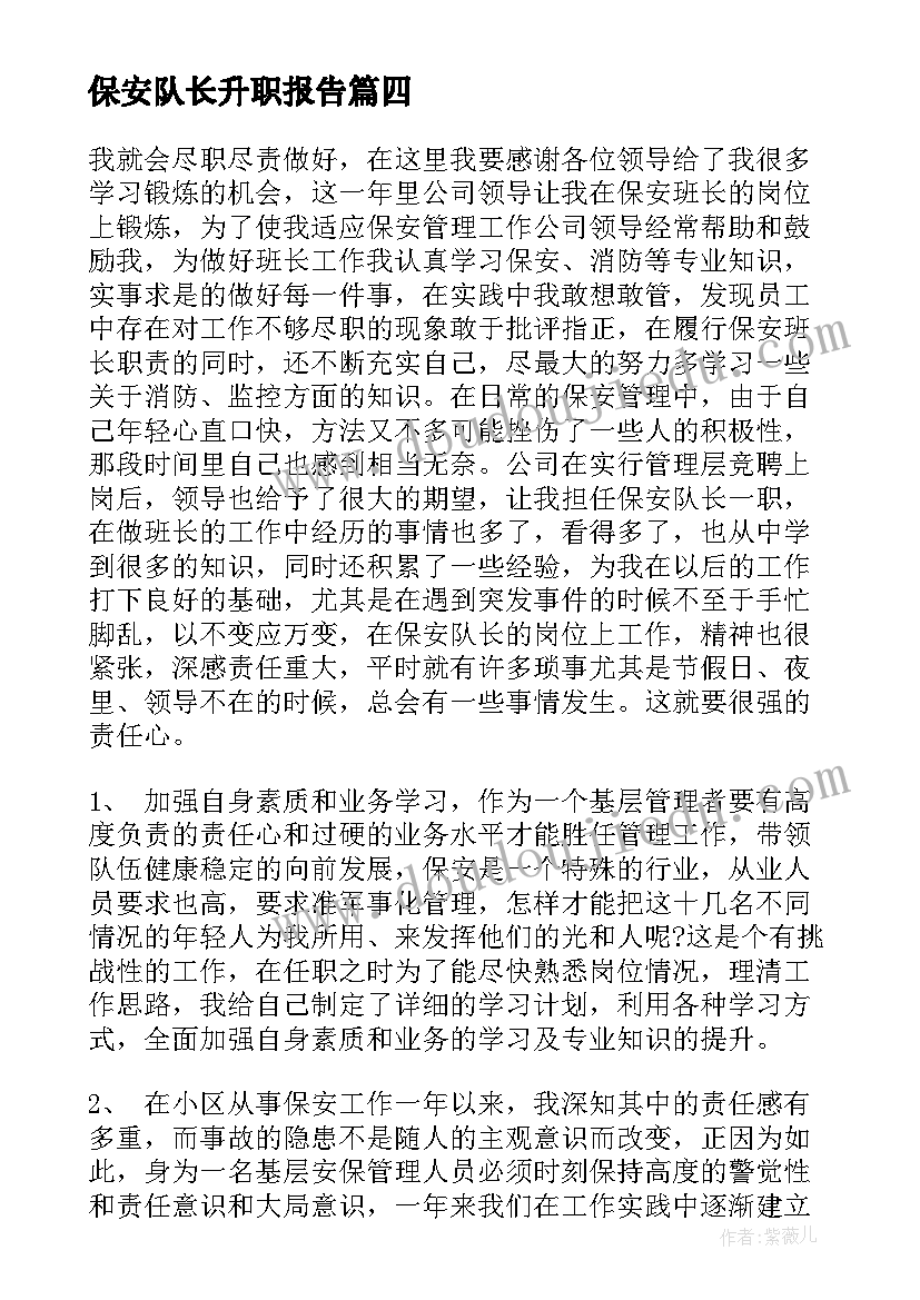 保安队长升职报告(精选8篇)