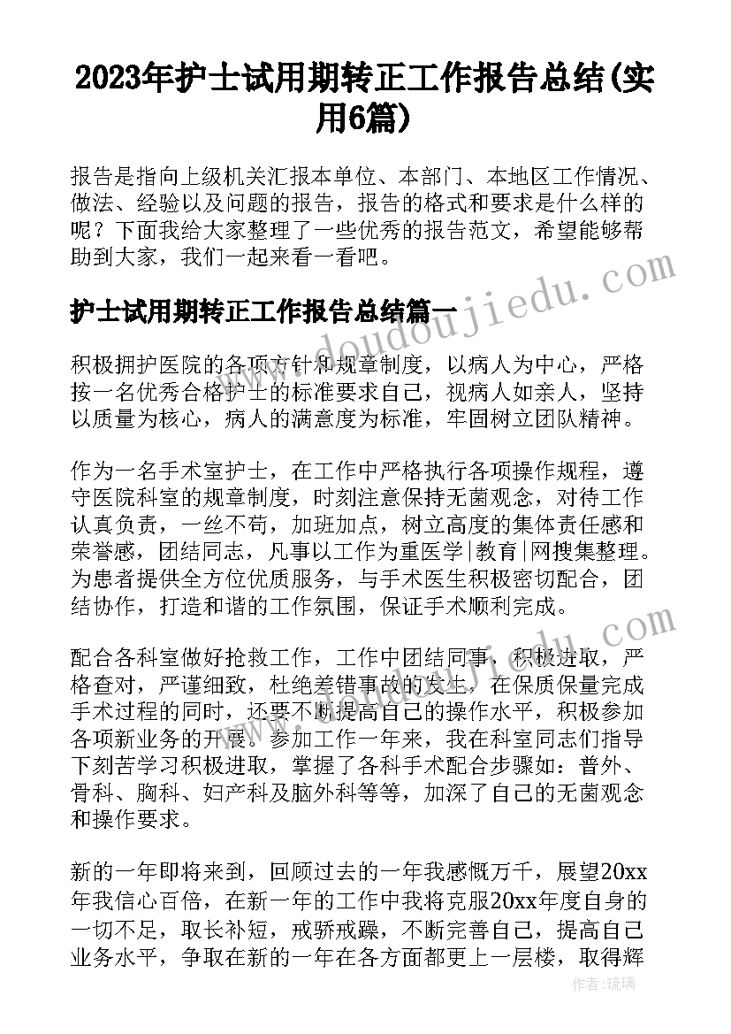 2023年护士试用期转正工作报告总结(实用6篇)