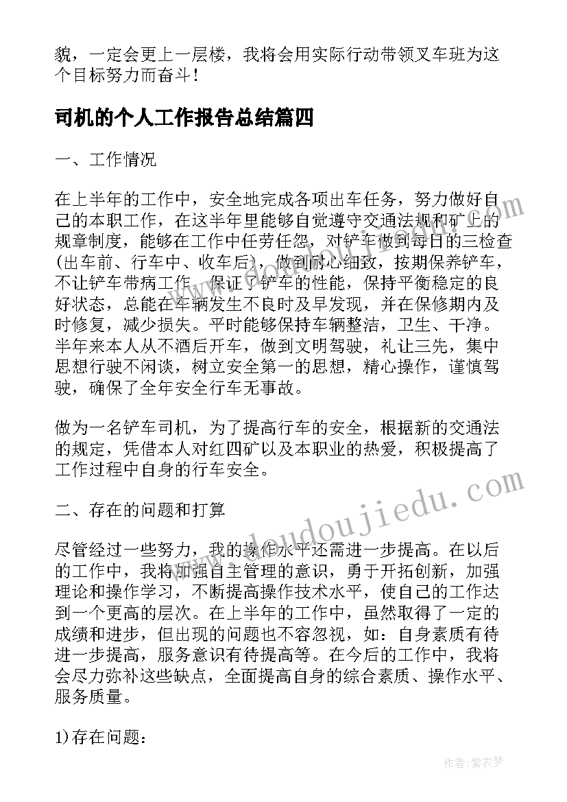 最新司机的个人工作报告总结(优质8篇)