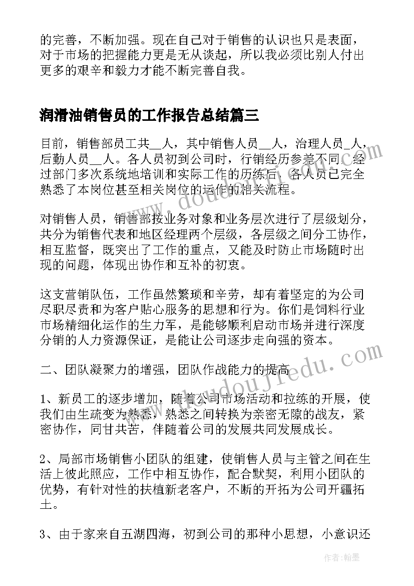 2023年润滑油销售员的工作报告总结(精选6篇)