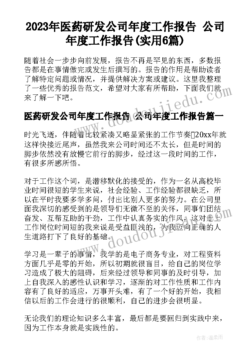 2023年医药研发公司年度工作报告 公司年度工作报告(实用6篇)