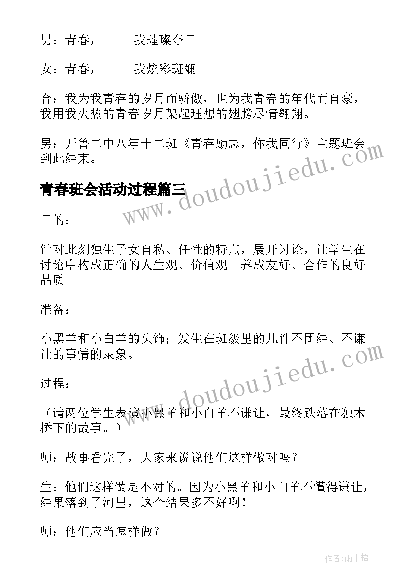 2023年青春班会活动过程 青春班会策划书(模板8篇)