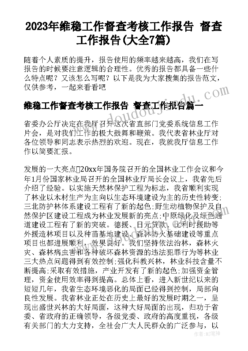 2023年维稳工作督查考核工作报告 督查工作报告(大全7篇)