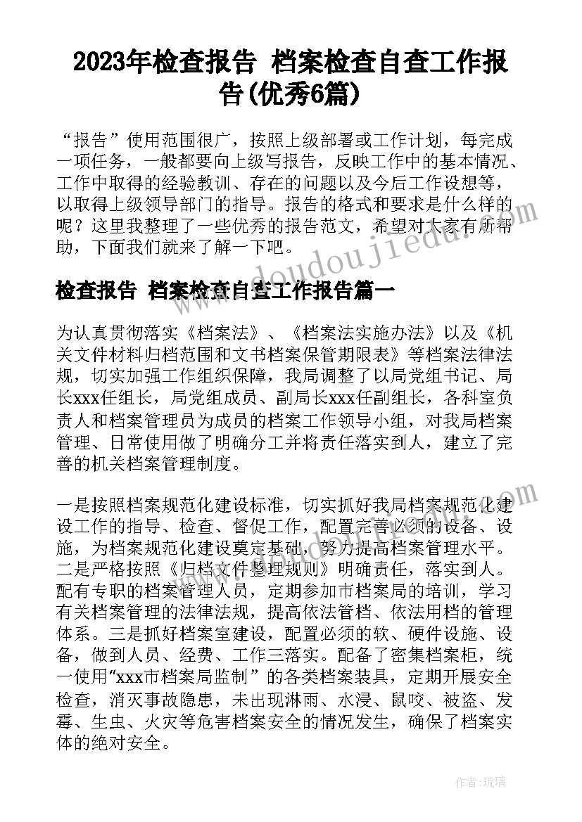 2023年检查报告 档案检查自查工作报告(优秀6篇)