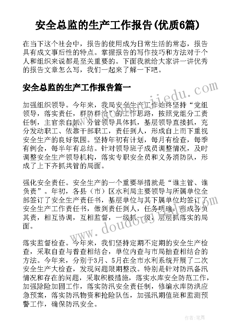 安全总监的生产工作报告(优质6篇)