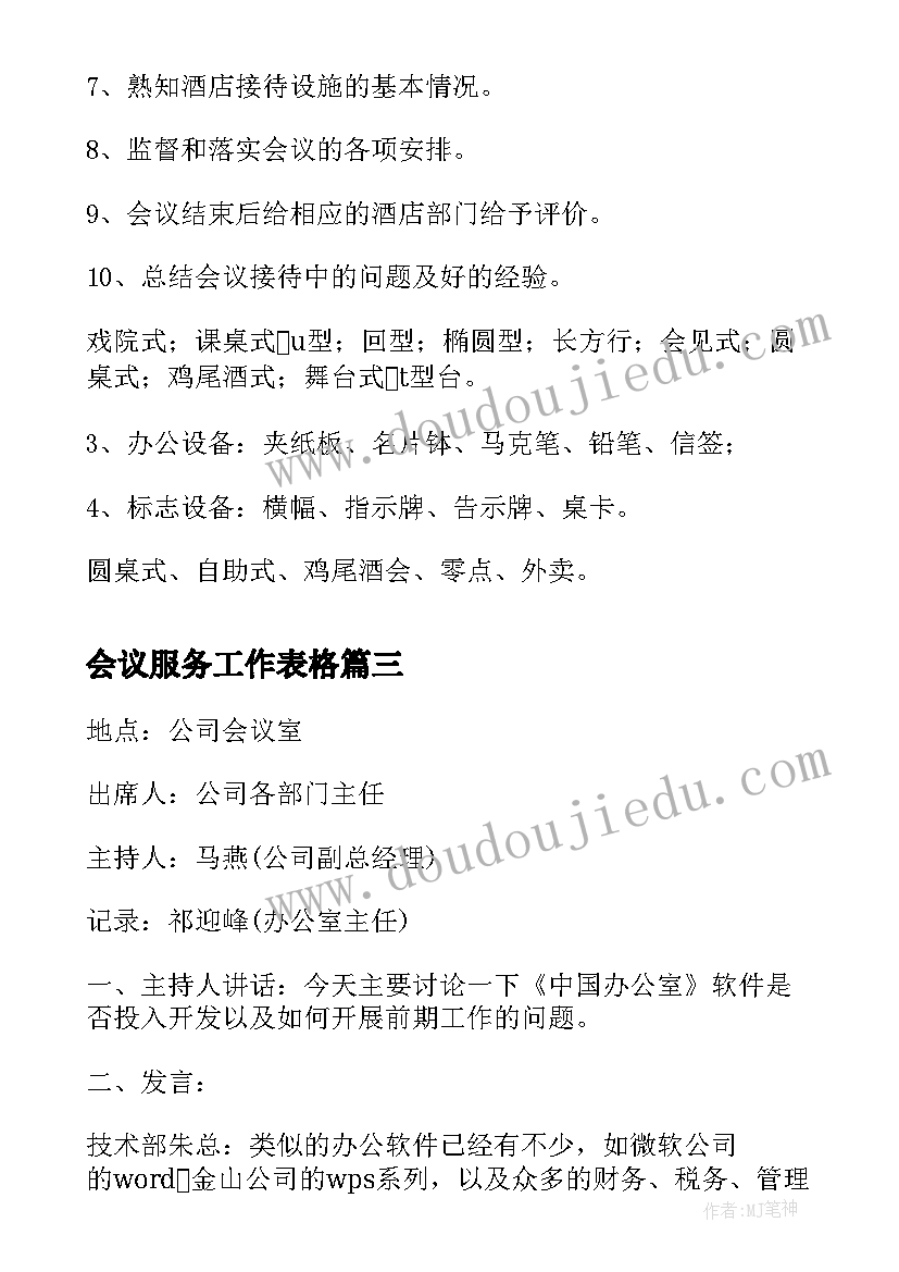 最新会议服务工作表格 会议服务工作总结(汇总6篇)