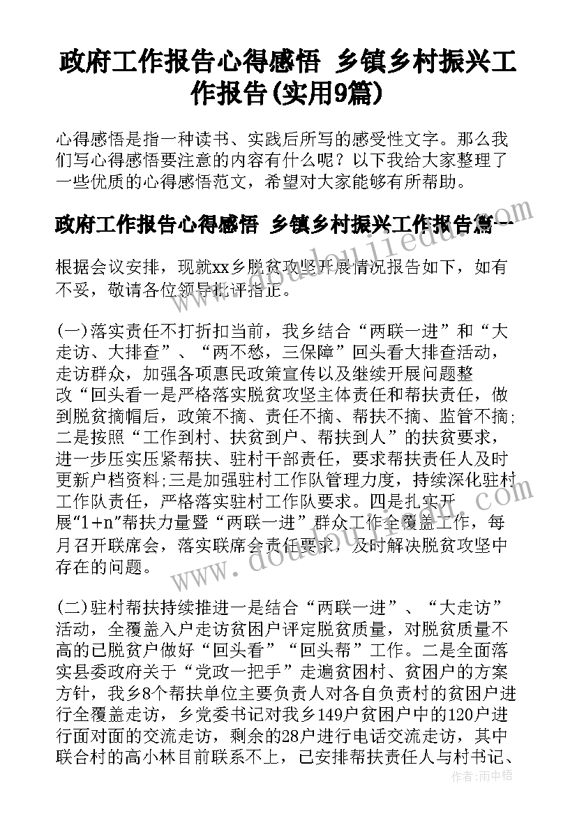 政府工作报告心得感悟 乡镇乡村振兴工作报告(实用9篇)