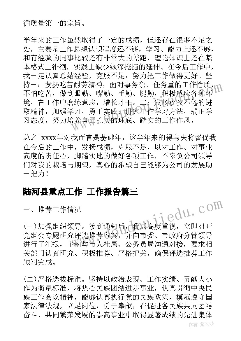 最新陆河县重点工作 工作报告(汇总5篇)