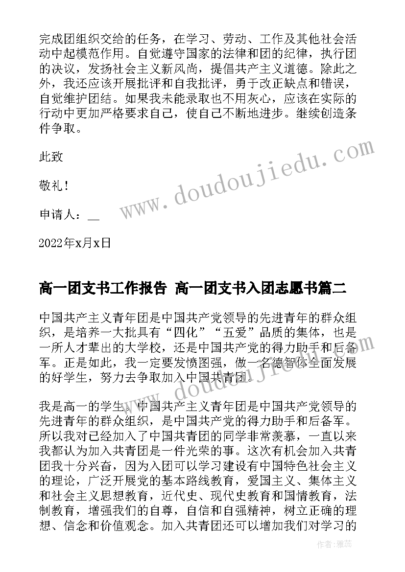 2023年高一团支书工作报告 高一团支书入团志愿书(精选5篇)