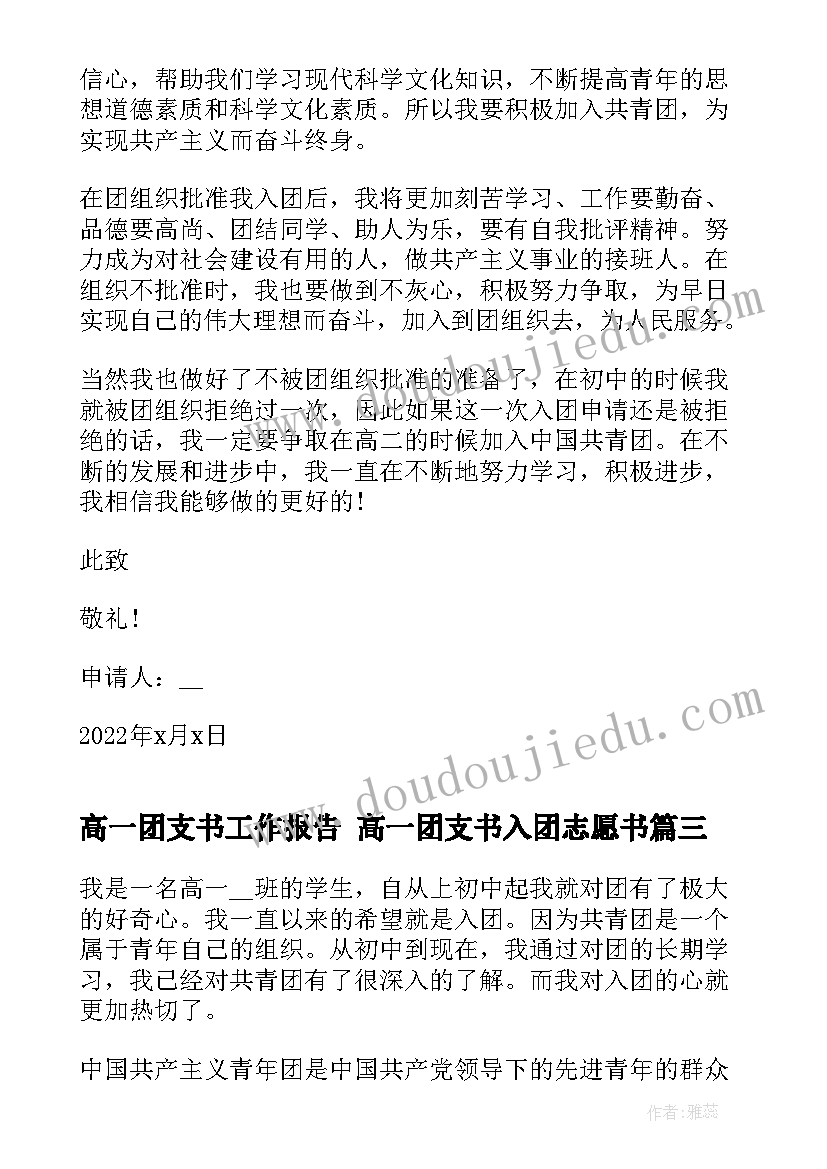 2023年高一团支书工作报告 高一团支书入团志愿书(精选5篇)