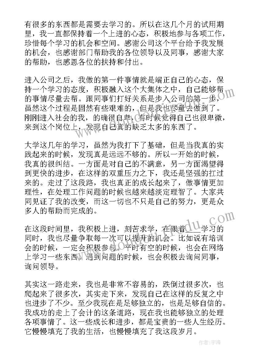 数据专员试用期工作总结 会计试用期工作报告(汇总8篇)