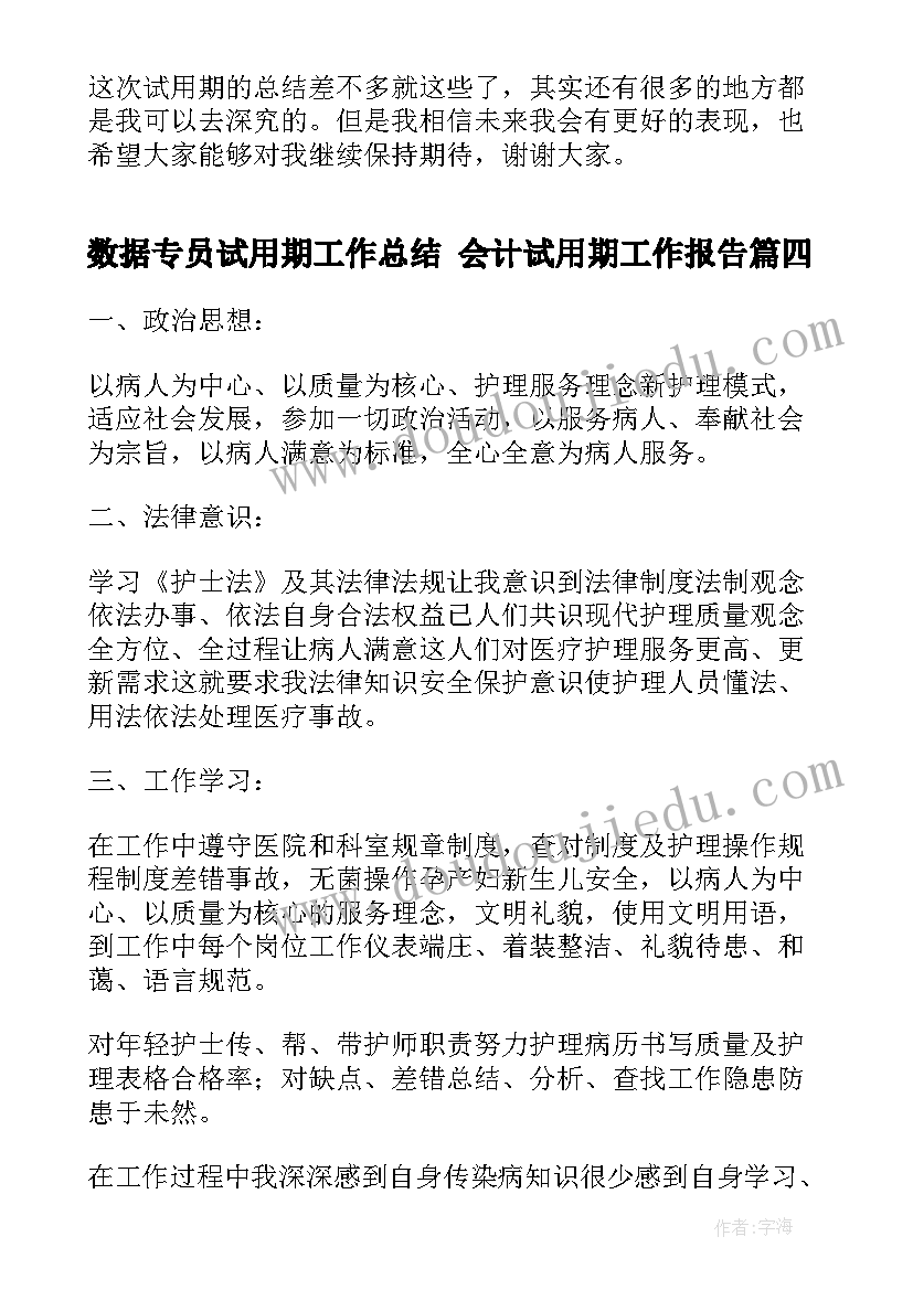 数据专员试用期工作总结 会计试用期工作报告(汇总8篇)