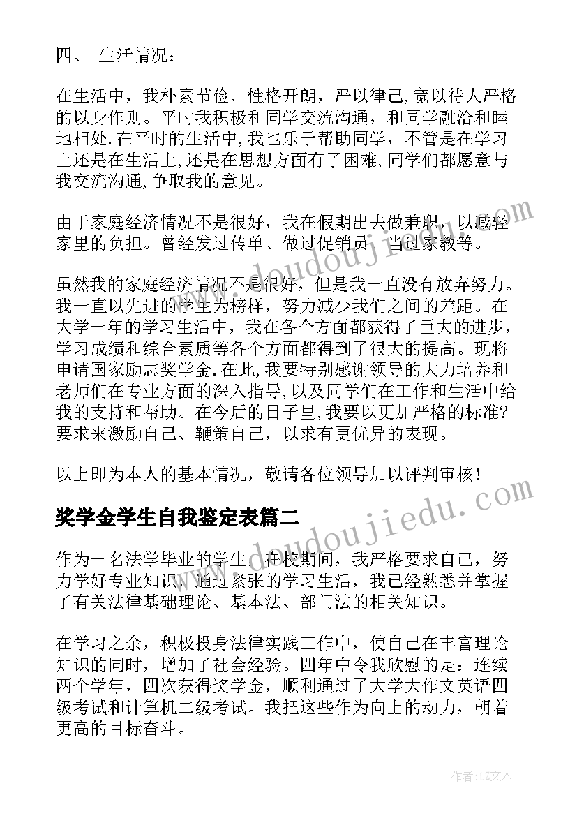 最新奖学金学生自我鉴定表(模板6篇)