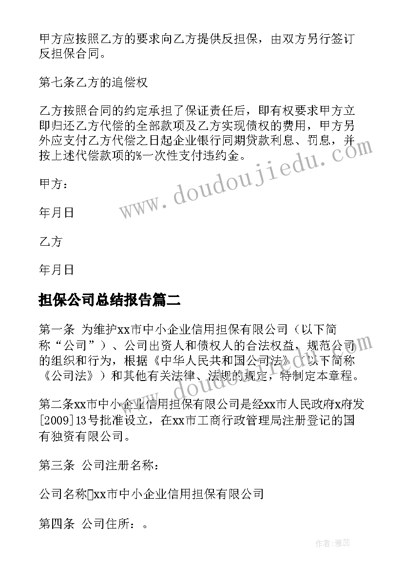 最新担保公司总结报告(模板5篇)