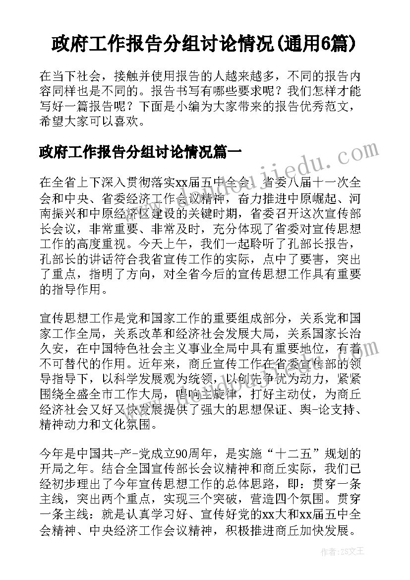 政府工作报告分组讨论情况(通用6篇)