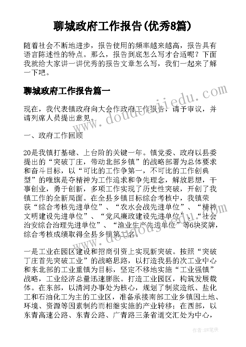 聊城政府工作报告(优秀8篇)