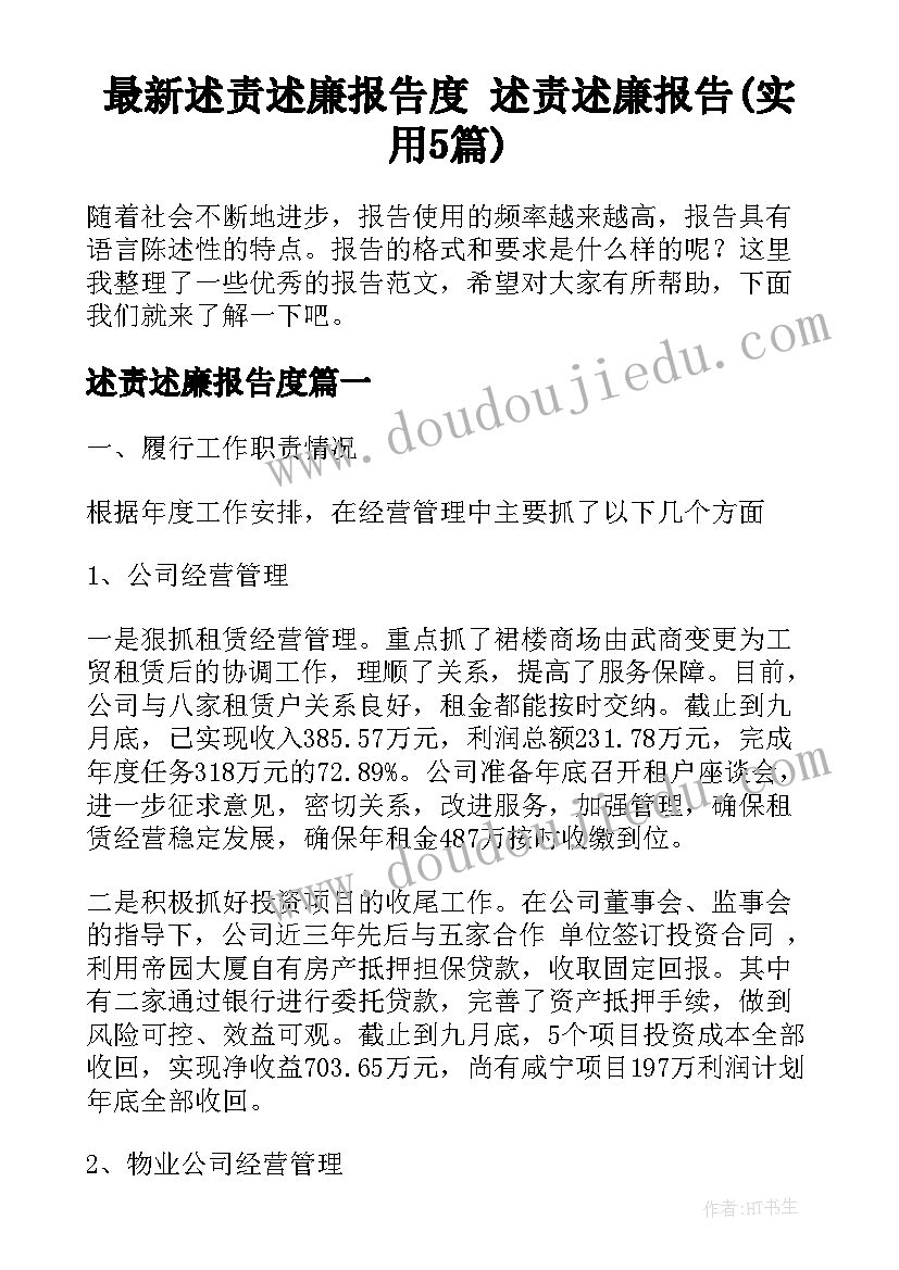 最新述责述廉报告度 述责述廉报告(实用5篇)