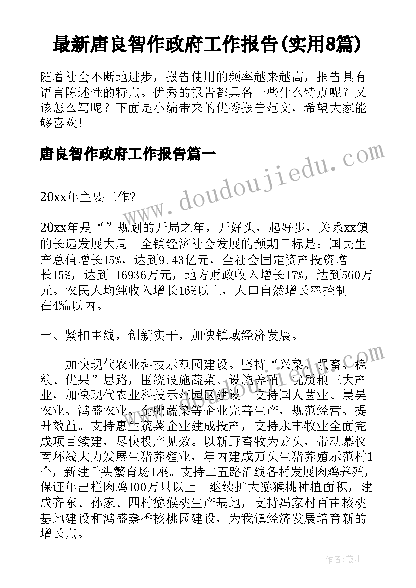 最新唐良智作政府工作报告(实用8篇)