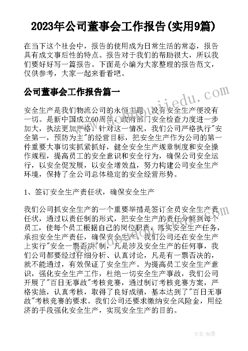 2023年公司董事会工作报告(实用9篇)