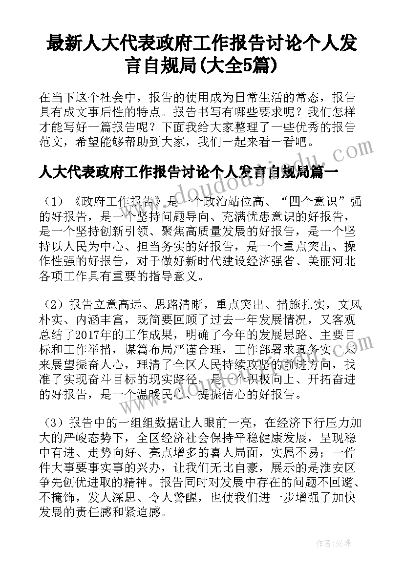 最新人大代表政府工作报告讨论个人发言自规局(大全5篇)