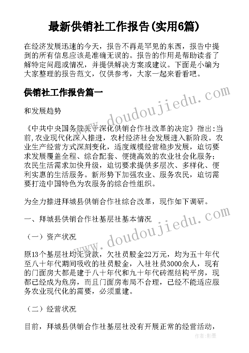 最新供销社工作报告(实用6篇)