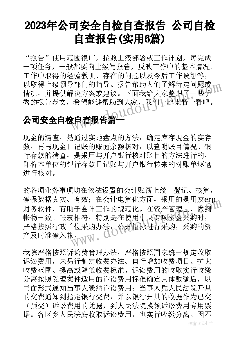 2023年公司安全自检自查报告 公司自检自查报告(实用6篇)