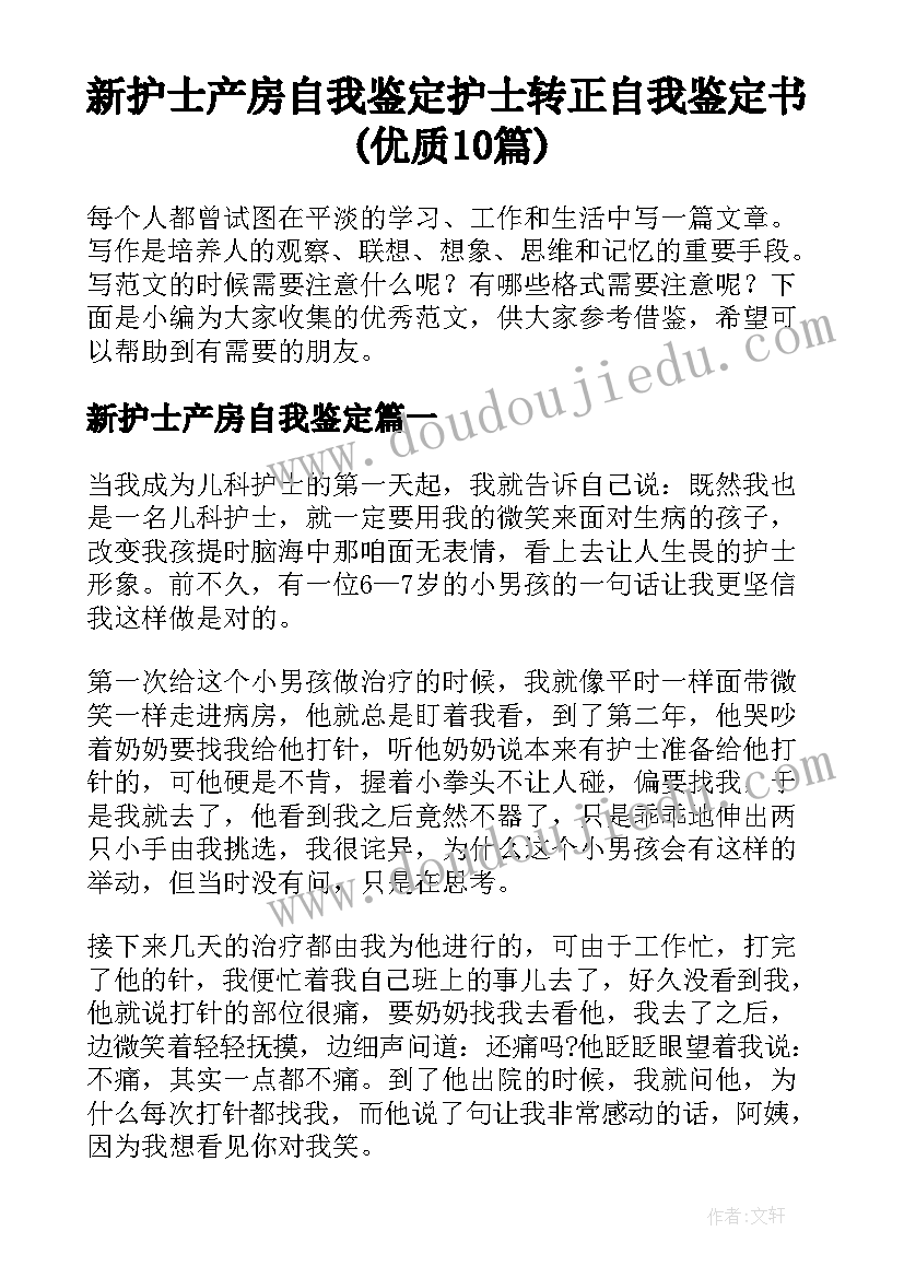 新护士产房自我鉴定 护士转正自我鉴定书(优质10篇)