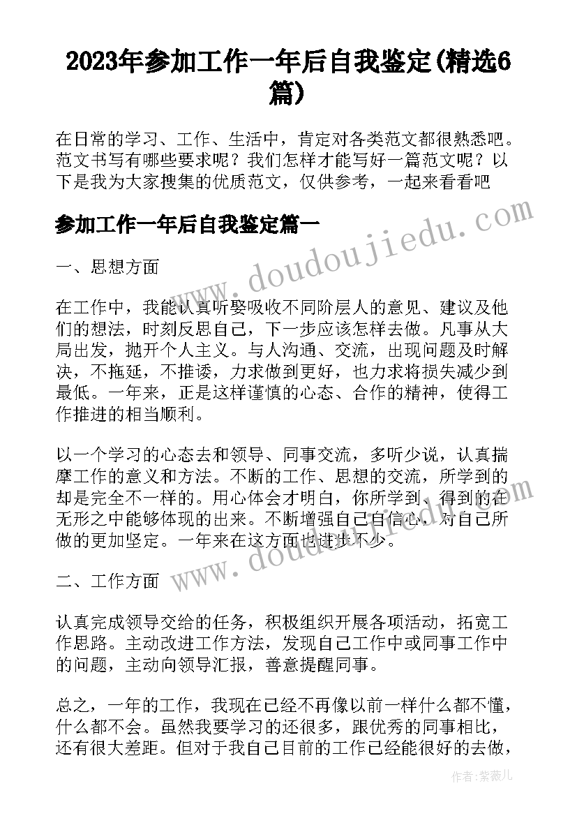 2023年参加工作一年后自我鉴定(精选6篇)