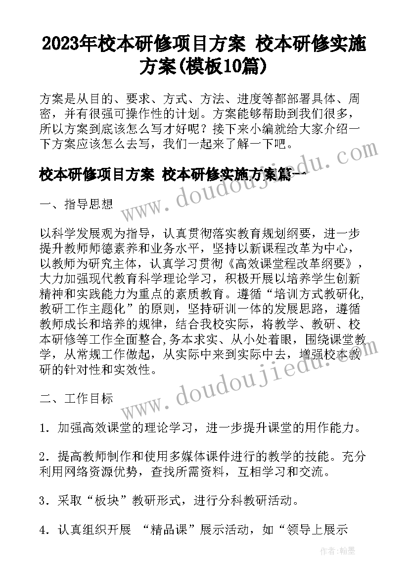 2023年校本研修项目方案 校本研修实施方案(模板10篇)