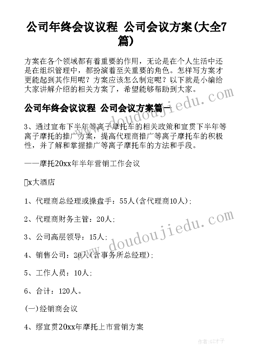 公司年终会议议程 公司会议方案(大全7篇)