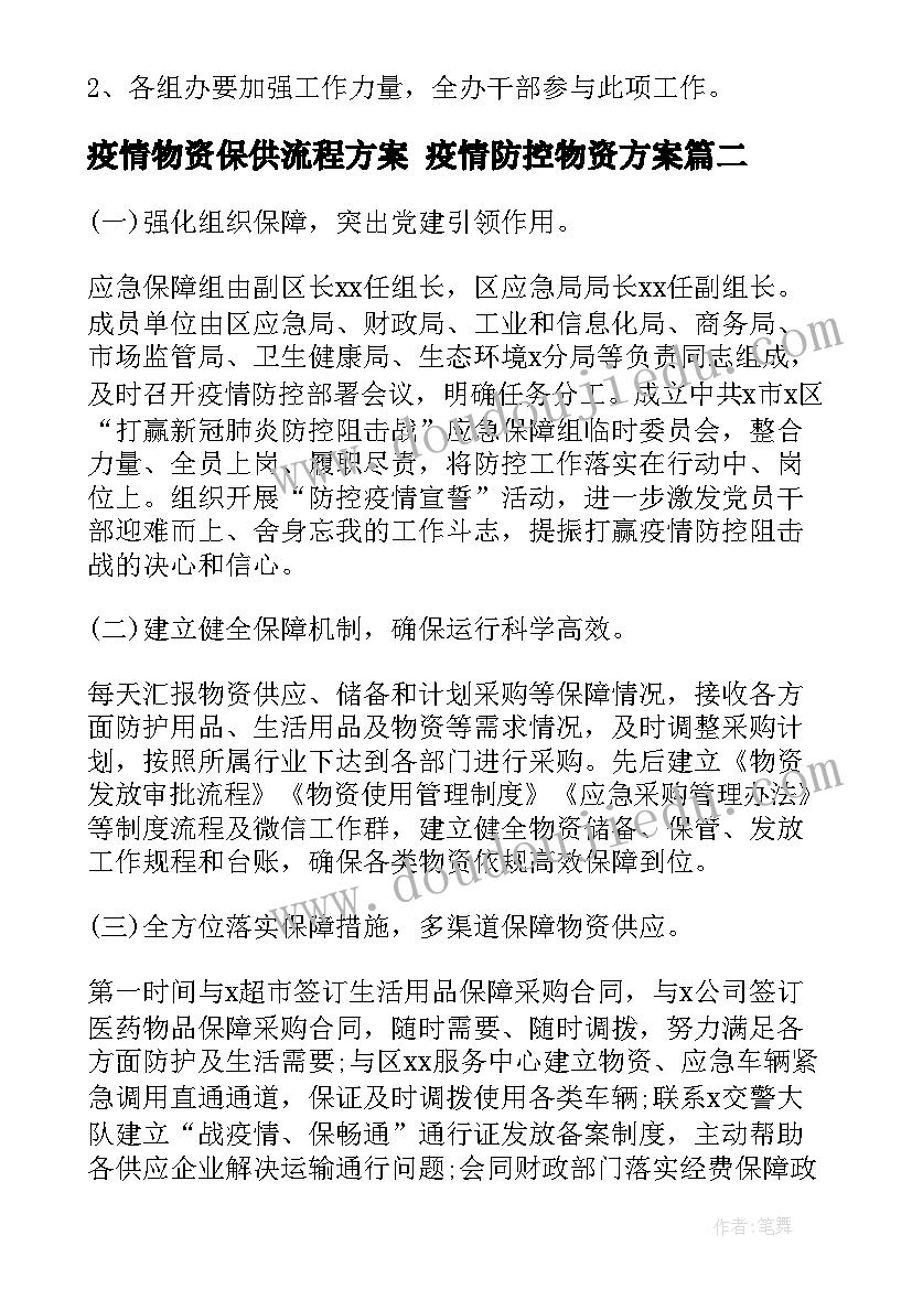 疫情物资保供流程方案 疫情防控物资方案(模板9篇)