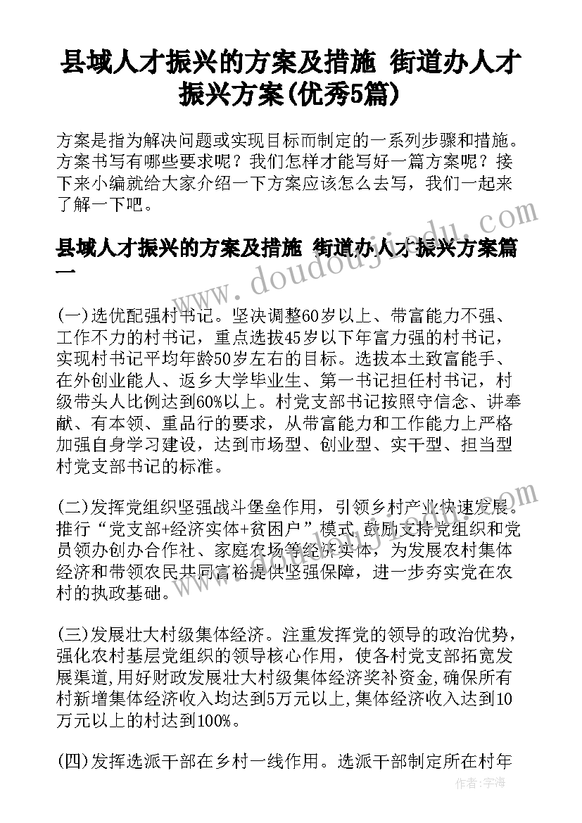 县域人才振兴的方案及措施 街道办人才振兴方案(优秀5篇)