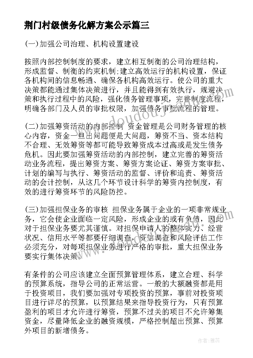 荆门村级债务化解方案公示(优质5篇)