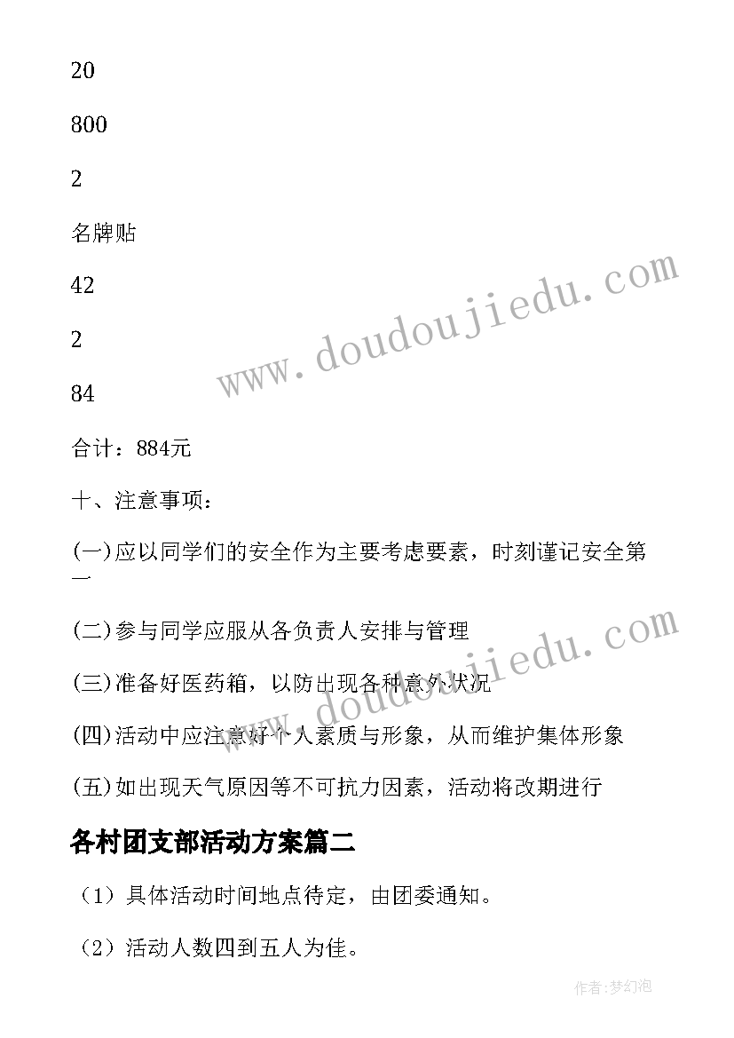 2023年各村团支部活动方案(实用5篇)